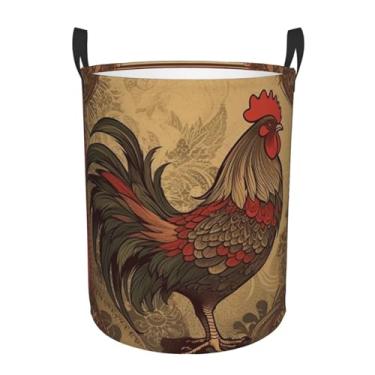 Imagem de Cesto de lavanderia com ilustração de galo antigo, dobrável, impermeável, cesto de armazenamento de roupas com alças, pano Oxford, organizador de brinquedos, cesta para banheiro, lavanderia, quarto