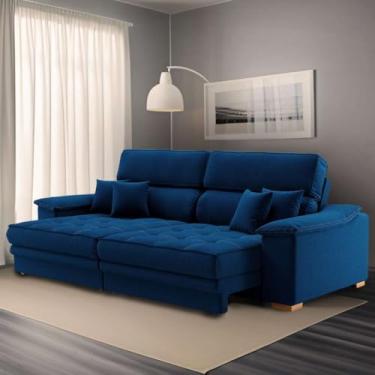 Imagem de Sofá 3 Lugares Retrátil e Reclinável Leonard Linho Azul Marinho