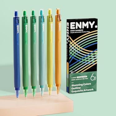 Imagem de ENMY Canetas de gel coloridas, 6 peças, cores estéticas, retráteis, ponta fina de 0,6 mm, caneta de gel colorida para diário, delineamento, desenho, anotações, canetas de arte lisas e à prova de