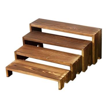 Imagem de Colaxi Suporte de mesa de madeira para exibição de 4 peças, construção resistente, porta-tempero, prateleira de exposição para armários de cozinha e sala de