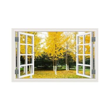 Imagem de Impressões em tela paisagens-Arte parede janela falsa-Árvore outono-Natureza Pintura Decoração Banheiro 30x50cm Sem Moldura