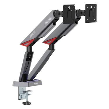 Imagem de MSI MPG MT161DR - Braços de suporte de monitor duplo RGB Premium, suporte de 43.2-96.5 cm, compatível com VESA, montagem assistida por mola ajustável, capacidade de 16 kg por tela, braçadeira e ilhós