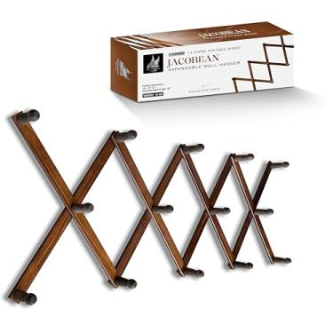 Imagem de Mercurial Trade Expandable Large Wooden Coat Rack Hanger - Accordion Wall Mounted Pine Wood Hooks - Hand Made Modern Expending Pegs - Hang Coat, Jacket, Hat, Towel - 14 Hooks, Large, Cream Walnut