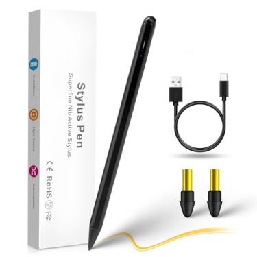 Imagem de Caneta Stylus Pencil 2021 para iPad 9ª/8ª/7ª/6ª geração com rejeição de palma, recarga tipo C, ponta fina de 1,5 mm, compatível com Apple Pencil 2ª geração para iPad 9/8/7/6, preto