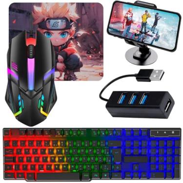 Imagem de Kit Mobilador Para Celular Gamer Teclado Led Rgb + Mouse Gamer 1600dpi + Suporte Celular + Conectores (MICRO USB V8)