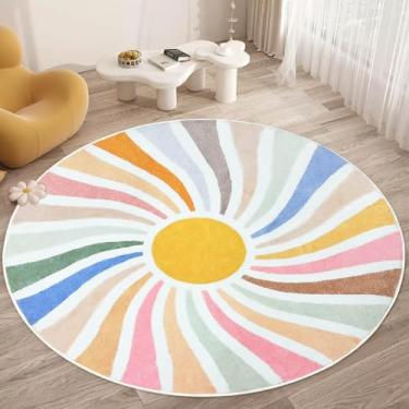Imagem de SKGULE Boho Kids Tapete Colorido Sol Bohemia Tapete de Área Redondo para Quarto de Crianças Antiderrapante Lavável Tapete de Brincar Tapete Macio Bonito Círculo Tapetes para Quarto de Crianças