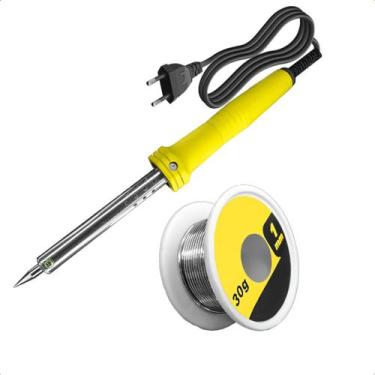 Imagem de Kit Ferro de Solda e Suporte 60w 220v Profissional + Rolo de Estanho 3