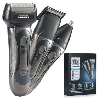 Imagem de Barbeador elétrico para homens, aparador de pelos do nariz 3 em 1 com barbeador facial laminado, à prova d'água, molhado e seco, para pele lisa com 60 minutos de duração da bateria, recarregável