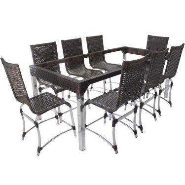 Imagem de 10 Cadeiras Haiti E Mesa De Jantar 240x100 Alumínio - Trama Argila