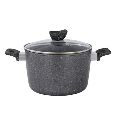 Imagem de Lorren Home Trends Panela de cozinha estilo granito com tampa de vidro, salpicada cinza escuro, 6 quartos, panela antiaderente para cozinha, fogão