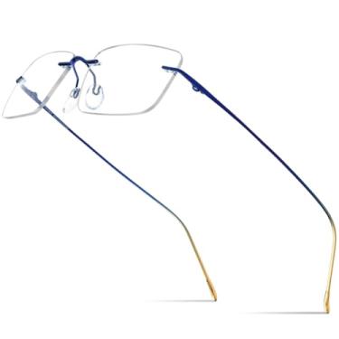 Imagem de VFDHN Armação de óculos de titânio sem aro para homens e mulheres, ultraleve (85870 Azul C4)