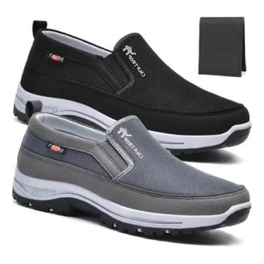 Imagem de Kit 2 Pares Tenis Mocassim Masculino Ortopedico + Carteira (Preto/Cinza, BR, Adulto, Numérico, 41)