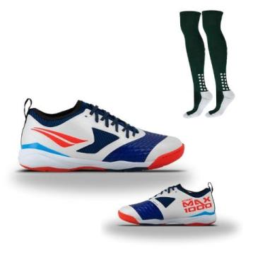 Imagem de Kit 01 Chuteira Futsal Penalty Max 1000 CBFS + 01 Meião Penalty Matis Treino 39-44 (Vermelho+Verde, BR, Adulto, Numérico, 43)