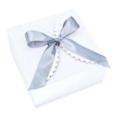 Imagem de Caixas de presente brancas de 20 x 20 x 10 cm com tampas e fitas, 6 caixas de papel dobráveis de papelão para presentes, caixas de pedido de dama de honra, caixas de presente de aniversário de