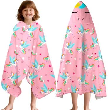 Imagem de CHEF CURRY Toalhas de banho infantis toalha de praia com capuz de unicórnio para crianças meninas filha de 3 a 10 anos - Toalha de unicórnio super macia absorvente 76 cm x 127 cm para banho de praia e