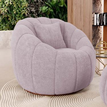 Imagem de Poltrona Decorativa Estilo Concha Abóbora Shell Fixa Bouclê Rosé - Desk Design