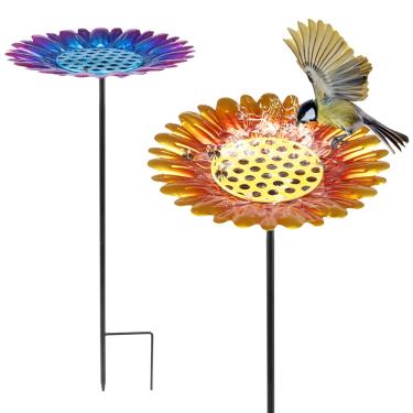 Imagem de 2 peças de copo decorativo de água de abelha com design de girassol, alimentador de pássaros fácil de instalar para jardim ao ar livre