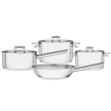 Imagem de Jogo de Panelas Tramontina Brava em Aço Inox Fundo Triplo com Tampa Plana 4 Peças 65400020