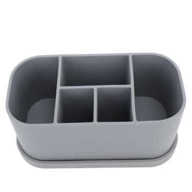Imagem de Ponte de dentes de dentes de silicone Ponto de pasta de dente multiuso 5 slots orifícios de drenagem Organizador de bancada de bancada para o produto de cosméticos para cuidados (Cinza)