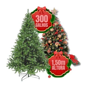 Imagem de Árvore de Natal Pinheiro Tradicional, 1,50m, 300 Galhos, Verde Premium + Pisca e Estrela ponteira