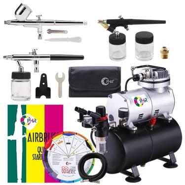 Imagem de OPHIR Kit de 3 aerógrafos com compressor, kit de escova de ar com compressor de ar de 1/6 HP e tanque de ar de 3L, conjuntos de aerógrafo para pintura de passatempo, tatuagem temporária, decoração de