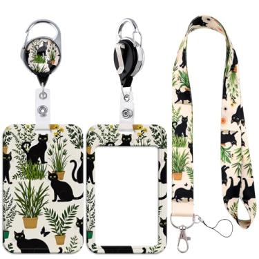 Imagem de Cordão com porta-cartão de identificação deslizante autoretrátil, cordão com etiqueta de nome bonito com clipe de chaveiro de rotação 360 para escritório, escola, professor, trabalho, crachás, planta