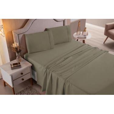 Imagem de Jogo de Cama Lençol Casal Super King 4 Peças Cappuccino Liso 100% Algo