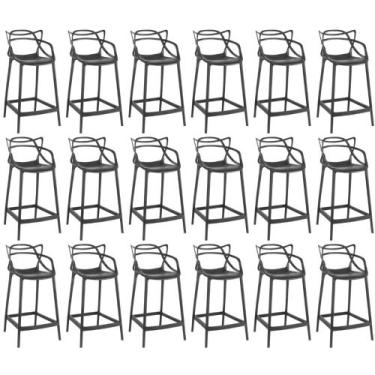 Imagem de Kit 18 Banquetas Média Allegra 66cm Design Cozinha/Bancada - Preto - M