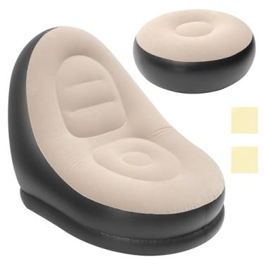 Imagem de ZJRDYYK Sofá inflável com otomano, espreguiçadeira inflável, cadeira de ar dobrável ao ar livre, cadeiras de sofá infláveis preguiçosas grandes, cadeiras de jogos infláveis com otomano (cinza)