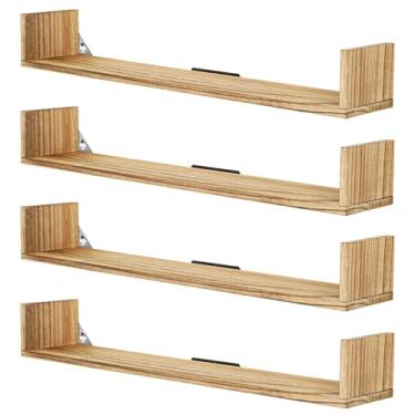 Imagem de Prateleiras flutuantes de livros, 81 cm em forma de U, estante de parede longa para parede, prateleiras grandes e rústicas de livros para sala de estar, cozinha, banheiro, escritório, conjunto de 4