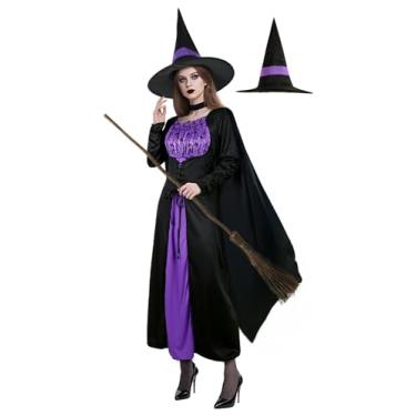 Imagem de UQJE Women's Witch Costume Halloween Gothic Witch Dress with Witches Cape and Wicked Witches Hat-L