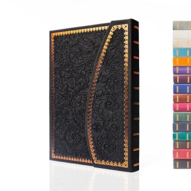 Imagem de VICTORIA'S JOURNALS Diário magnético, caderno vintage esculpido em couro sintético, capa dura, diário pessoal, pautado, fita marcador, 20 cm x 14 cm