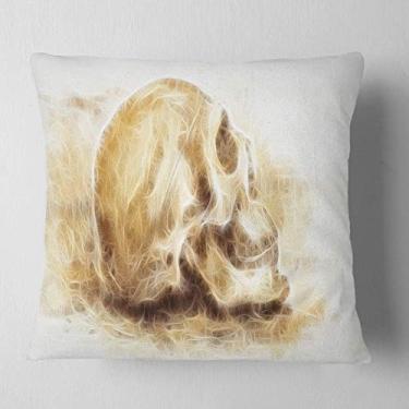 Imagem de Designart Crânio em papel efeito fractal para sala de estar, sofá, almofada + capa de almofada impressa em ambos os lados 66 x 66 cm