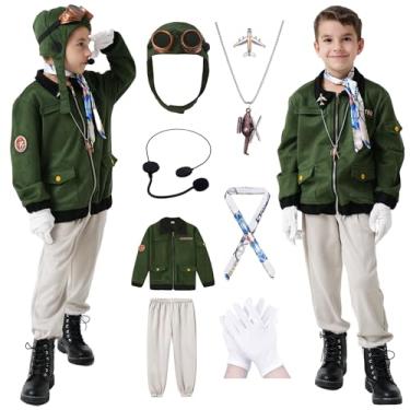 Imagem de Akokvlar 9 peças fantasia infantil de aviador de piloto Earhart fantasia histórica para meninas e meninos (Amy Green, 5-6 anos)