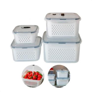 Imagem de Jogo 4 Potes Herméticos Organizador Geladeira Com Escorredor Transpare