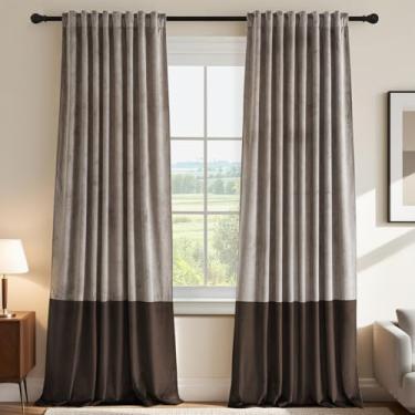 Imagem de H.VERSAILTEX Cortinas de retalhos de veludo, isolamento térmico, à prova de som, escurecimento de quarto, painéis de tratamento de janela para sala de estar, quarto, 2 painéis, castanho-acinzentado