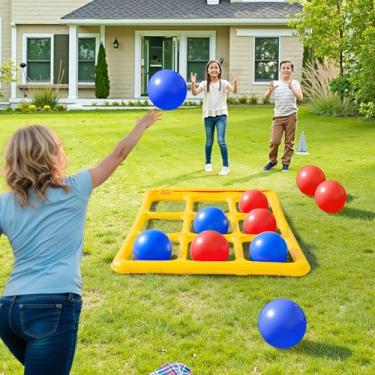Imagem de Jogos ao ar livre para adultos e família, jogo de tique-tac toe gigante com 10 bolas, brinquedos externos para crianças de 8 a 12 anos, 2 a 10 jogadores, acampamento na praia na piscina (laranja)