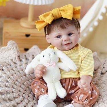 Imagem de Bebê Reborn Boneca Menina Olhos Azuis Corpo de Silicone Realista Pintado 48cm