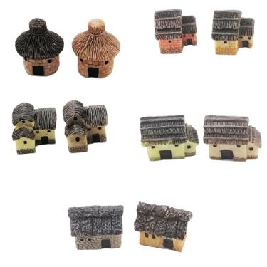 Imagem de EMiEN 6PCS Fairy Garden Mini House Accessories, Miniature Village Hut Figurine Cottage, DIY Micro Landscape Decor Ornaments, for Bonsai, Succulent Planting Decoration Fairy Garden Plant Décor