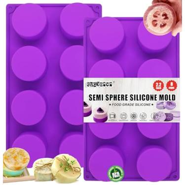 Imagem de (Pacote com 2) Molde redondo de silicone com 8 cavidades para sabonete, bolo, pão, cupcake, cheesecake, pão de milho, muffin, brownie e mais