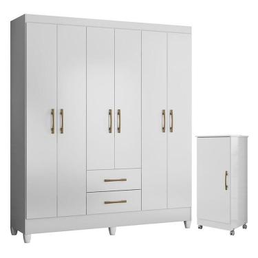 Imagem de Guarda Roupa Casal Panamá E Armário Multiuso Lírio Branco Brilho – Moval