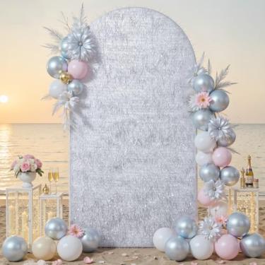 Imagem de Capa de fundo de arco de 2,2 m, prata, borla metálica brilhante de 2 lados, elastano para suporte redondo Chiara – capa de arco de balão para casamento, festa de aniversário, chá de bebê, decoração de