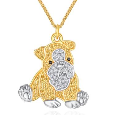 Imagem de AENEAS Colar de buldogue britânico dourado com pingente de prata esterlina para mulheres, amantes de cachorros, mãe, 50 cm, corrente de aço inoxidável ajustável