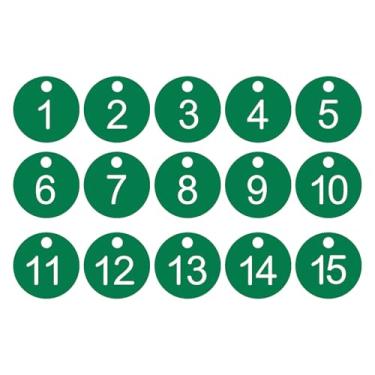 Imagem de PATIKIL 1 a 15 etiquetas numéricas, 15 peças, etiquetas redondas com número de identificação, chaveiro numerado de plástico para armários de bagagem, organizador de cabides de vendas de campo