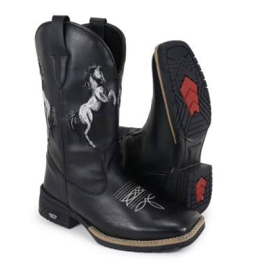 Imagem de Bota Texana Bico Quadrado Bordada Em Couro Cano Sintetico Arietto, Pre