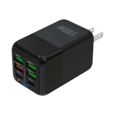 Imagem de Adaptador Carregador Rápido USB Tipo C De 150W Com 6 Portas Para iPhon