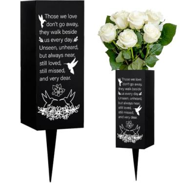 Imagem de WEBEEDY Vaso de cemitério, vasos de metal, túmulos com spike, beija-flor, decorações de cemitério, para porta-flores, vasos memoriais para perda de família, funeral, quintal, decoração de jardim, 7,5