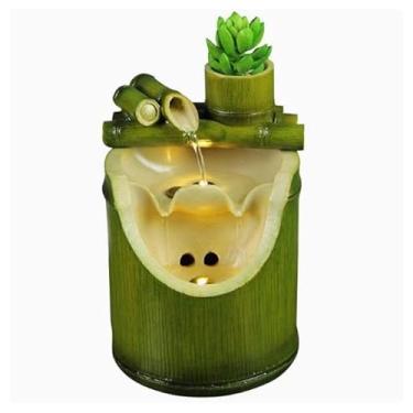 Imagem de Fonte de mesa fonte de bambu ornamentos de água corrente sala de estar escritório fortuna Feng Shui decoração de roda fonte de casa (grande)