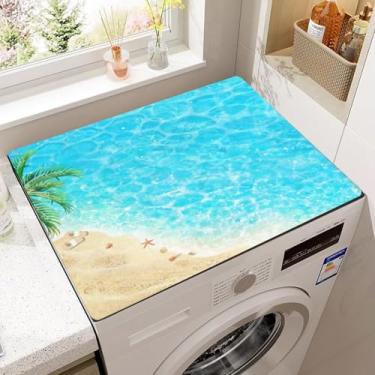 Imagem de Almofada de cobertura contra poeira para máquina de lavar de verão, capas de lavadora e secadora antiderrapantes para a parte superior, tapete protetor para lavadora de secadora, decoração de casa do