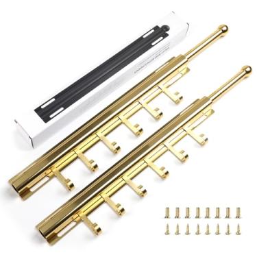 Imagem de BaiNong Vara de manobrista de 42 cm para armários com 6 ganchos (pacote com 2 dourados), organização e armazenamento de roupas